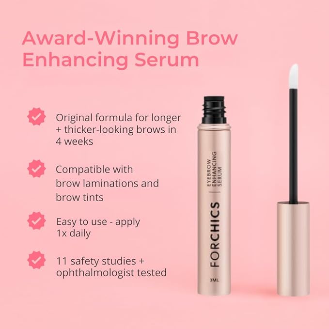 Eyebrow Growth Serum by ForChics - Natural Brow Thickening Treatment with Peptides and Biotin- Hormone-Free, Vegan and Cruelty-Free- Fuller Brows in 2 Weeks- 0.10oz/3ml