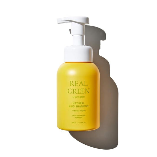 RATED GREEN Real Green Natural Kids Shampoo | Organic Cold Brewed Chamomile, Betaine & Xylitol | For Dry Kids Hair | Silicone-Free, Korean Hair Care | 10.14 Fl. Oz