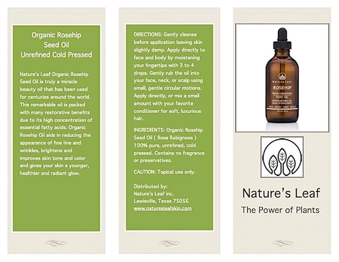 Rosehip Seed Oil Organic 100% Pure Cold Pressed Unrefined Omegas 3,6 & 9 Vitamins A, C Anti-Aging Wrinkles & Fine Lines 2 fl oz.