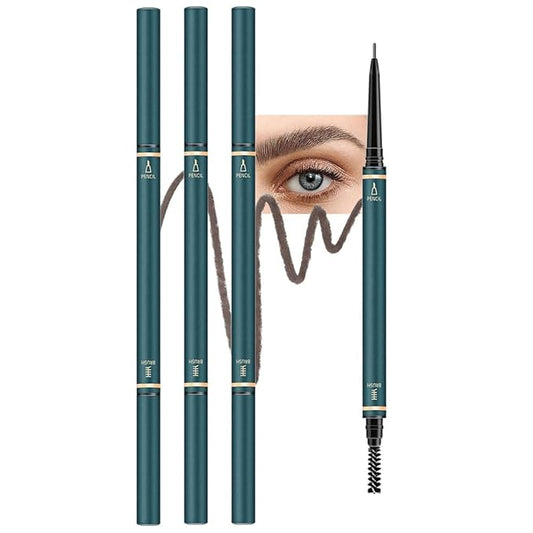 Fine Tip Eye Brow Pencils for Women, Ultra-Fine Mechanical Pencil with Eyebrow Brush,Draws Tiny Brow Hairs, 3 Pcs Waterproof Dual-Sided Defines, Fills Brows, Shapes, Contours, Combs-Grey brown