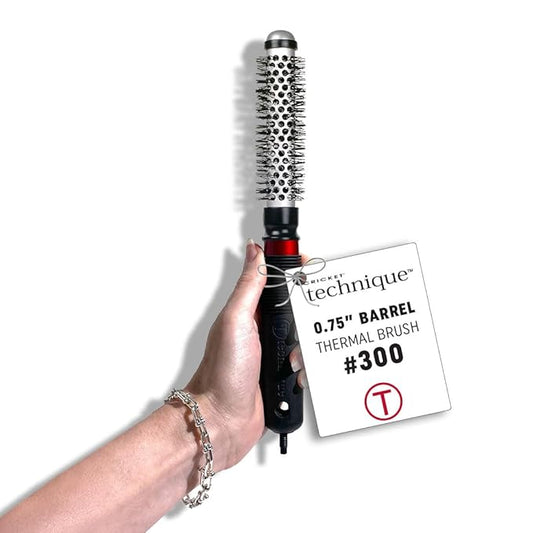 Cricket Technique Thermal Hair Brush #300 0.75” for Blow-Drying, Curling, and Styling – Heat-Retaining Barrel with Anti-Static Tourmaline Bristles, Round Thermal Brush, Not Electric, All Hair Types