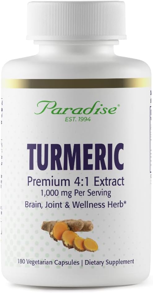 Paradise Organic Turmeric Rhizome 4:1 Extract, Active Whole Spectrum Extract, Super Potent, Ultra Pure, Vegan, Non-GMO, Gluten Free, 90 Vegetarian Capsules