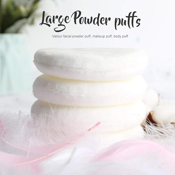 Teenitor 4.13 Inch Ultra Soft Washable Large Round Velour Powder Puff for Body Loose Powder, 4 Pcs