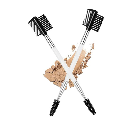 2PCS Eyebrow Eyelash Brush 3 Head Eyelash Comb Double Head Brush Makeup Grooming Tool Cosmetic (White)