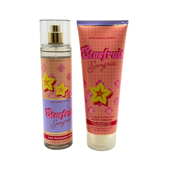 Bath & Body Works STARFRUIT SANGRIA Fine Fragrance Mist & Ultimate Hydration Body Cream 2-piece Gift Set with a Red Bow for Holidays - Full Size