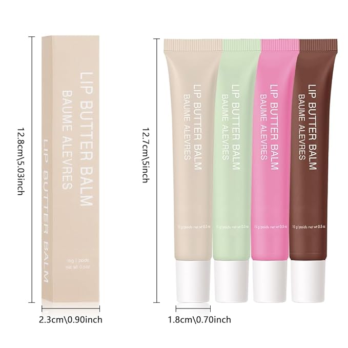 4Pcs Tinted Lip Balm Serum Makeup, Squeeze Hydrating Tint Lips Balms Serum Cosmetic, Women Care Glossy Nourishing Plumping Lip Stain Gloss Lipstick Suitable for dry lips, Set03(01#+02#+04#+08#)