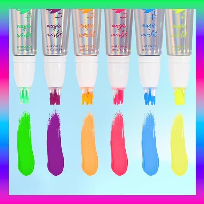 3 Colors Magical Vibrant Temporary Hair Dye, Glow in the Dark UV Neon Hair Gel Set, Light Washable Hair Color Comb Hair Makeup for Concert, Party, Halloween, Christmas (Blue+Pink+Purple, 3 PCS)