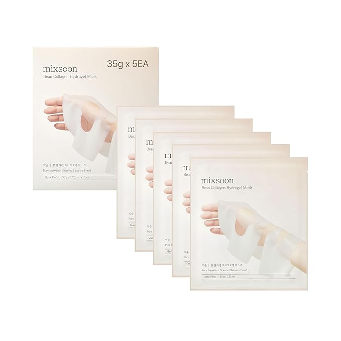 mixsoon Bean Collagen Hydrogel Mask Hydration All-In-One Firming, Soothing Gel Formula Face Mask for Radiant, Smooth Skin 35g / 1.18 fl.oz. (5ea) Korean Glass Skin Care