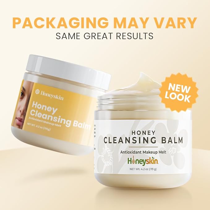 Honeyskin Honey Cleansing Balm Makeup Remover - Face and Eye Makeup Remover for Sensitive Skin Face Wash - Hydrating Facial Cleanser and Gentle to Face Makeup Melting Balm (4oz)