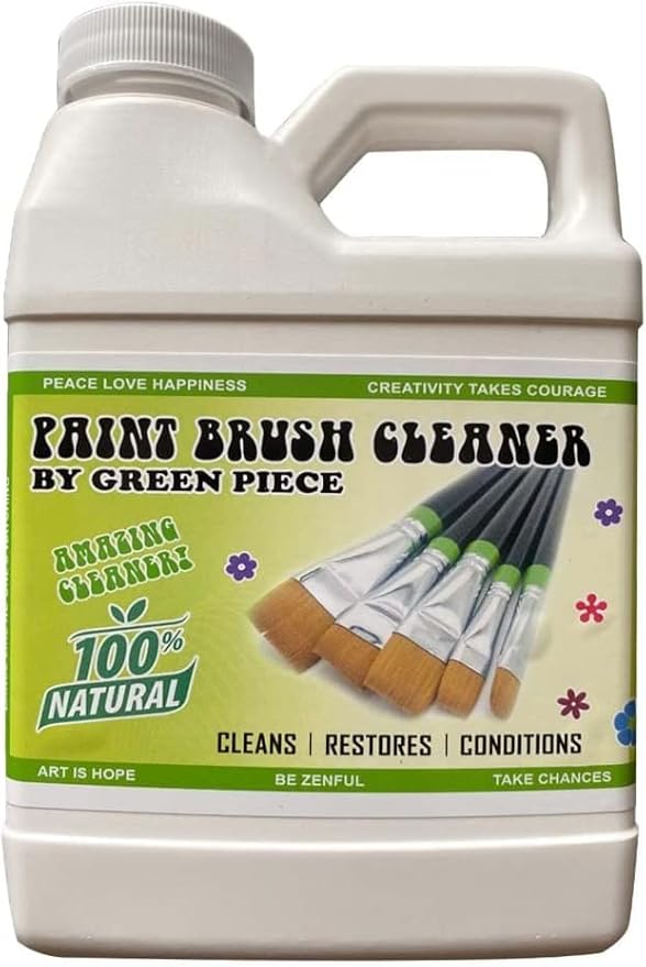 Green Piece® Paint Brush Cleaner for Paint Cleanup (Made in USA) – Works on Wet or Dry Paint, Acrylic, Latex, or Oil – 100% Natural & Completely Non-Toxic – 18 Ounce (Pack of 2)