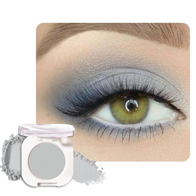 Smoky Gray Matte Eyeshadow Palette for Women, Single Monochrome Eye Shadow Makeup, Shiny Pressed Powder, Blendable Natural sombras para ojos, Holographic,Vegan,Travel -28