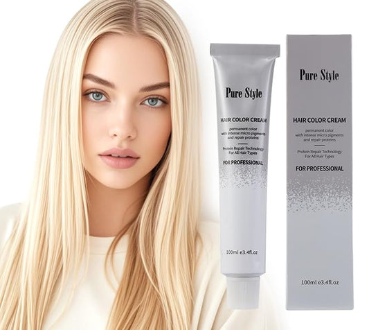 PureStyle 100ml Professional Permanent Hair Color Dye Cream Ammonia Free, Long Lasting Golden Color, 100% Gray Coverage, Natural Shine, For All Hair Types Easy At Home (77/0 Medium Neutral Blonde)