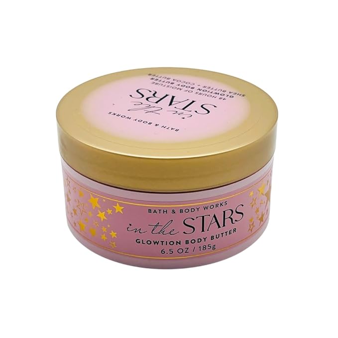 Bath & Body Works Golden Bundle 3-Pack Body Butter Gift Set – In The Stars Glowtion, Touch of Gold & Warm Vanilla Sugar 6.5 oz each with 30-Inch Metallic Gold & Silver Striped Bow for Holidays