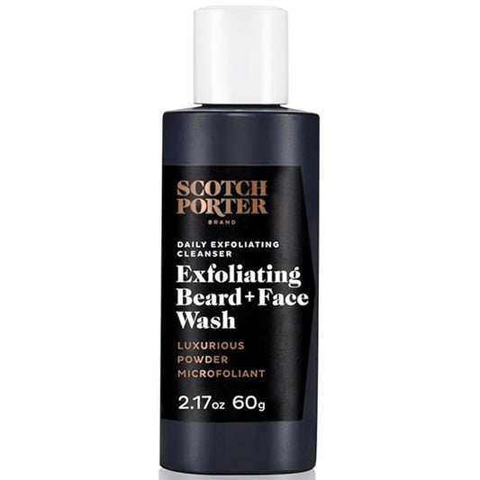 Scotch Porter Exfoliating Beard Wash & Face Cleanser for Men, Travel Friendly | Formulated with Non-Toxic Ingredients, Free of Parabens, Sulfates & Silicones | Vegan | 2.17 oz Bottle