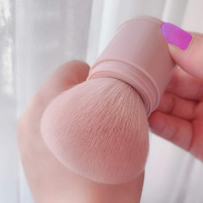 Retractable Kabuki Brushes Foundation Brush Blush Brush Bronzer Brush Face Blender Brush Professional Powder Mineral Blending Buffing Makeup Application Portable With Cover - Pink
