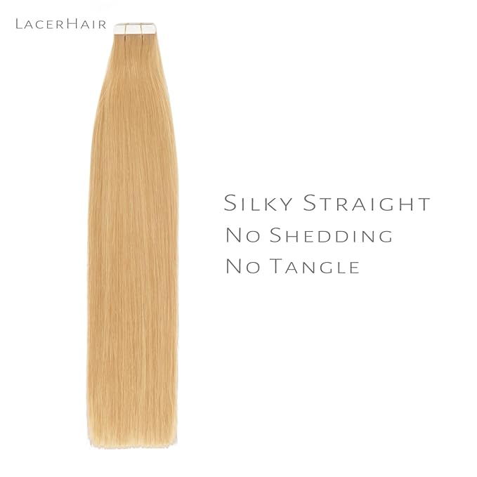 Lacerhair 18 Inch Seamless Tape in Hair Extensions Human Hair - Caramel Blonde Remy Tape in Human Hair Extensions, Natural Double Side PU Skin Weft 50g 20pcs/set