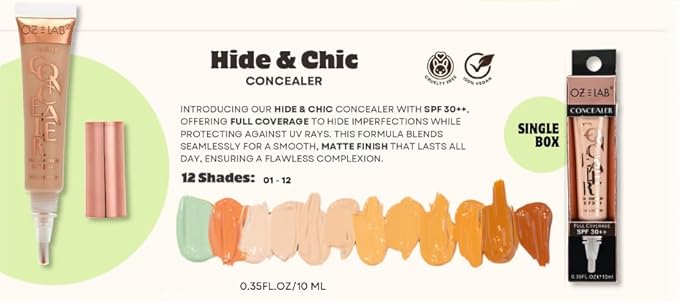 Beauty Hide and Chic Liquid Concealer – Mocha (HC-11) – Full Coverage, Matte Finish, Long Wear, Lightweight, SPF 30++, Cruelty-Free & Vegan – 0.35 fl oz / 10 ml,pack of 1