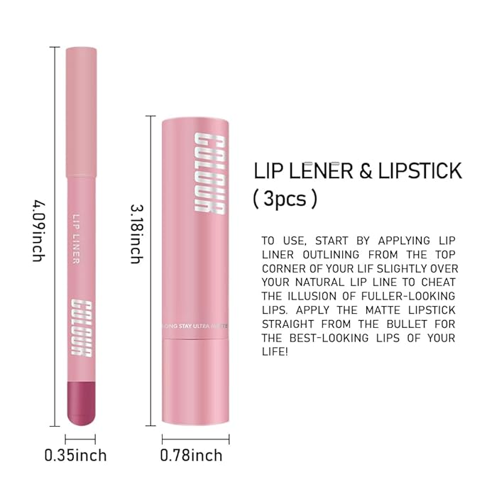 6Pcs Nude Rose Light Purple Matte Lip Liner & Lipstick Combo Set,Lips Kit with Lip Liner Lip Stains Long Lasting Waterproof Smudge Proof for Older Women 24 Hours Lipliner Pencil Lipstick Makeup Gift