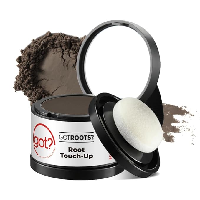 Got? Roots - Root Touch Up Kit for Dark Brown Hair - Temporary Thinning & Gray Cover, Brow Filler, and Pigment Infused Hairline Powder - 0.14 OZ Tub