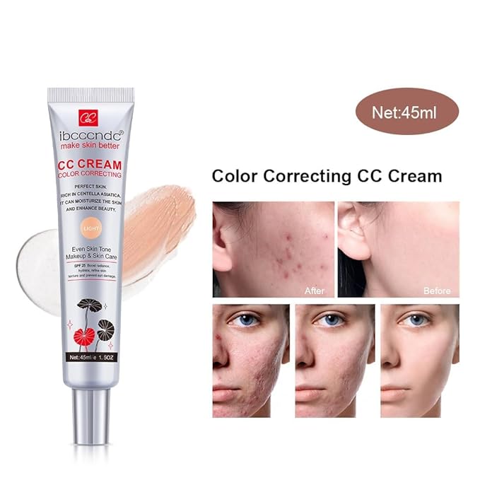 Color Correcting CC Cream Foundation, Invisible Pores Concealer, Rich In Centella Asiatic, Moisturizing And Waterproof CC Cream With Spf 25 (DARK)