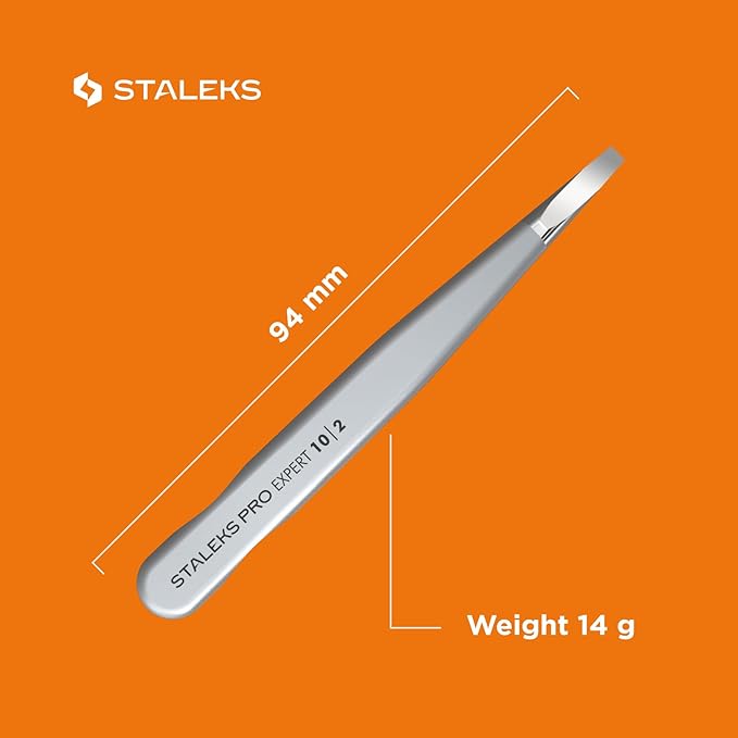 Staleks Pro Eyebrow Tweezers Expert 10 Type 3 – Wide Beveled Edges– Professional Stainless Steel Tweezer – Precision Hair Removal – Comfortable Grip – Manual Sharpening