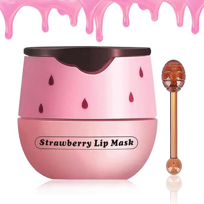 Strawberry Lip Balm, Vitamin E Masks & Moisturizing Propolis Sleeping Mask, Effective Reduces Lines Prevention Dry and Cracked Scrubs Exfoliator Smoothing Dry Care