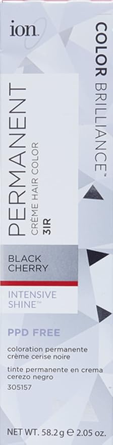 ion Inspired By Nature Permanent Hair Color Black Cherry 3IR, made from 100% naturallyderived polymers, cruelty free, vegan, PPD free, recyclable packaging, 2.05 oz