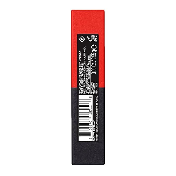 REVLON Lipstick, ColorStay Suede Ink, Built-in Primer, Infused with Vitamin E, Waterproof, Smudge-proof, Matte Color, 007 Feed the Flame, 0.09 oz.