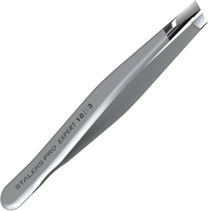 Staleks Pro Eyebrow Tweezers Expert 10 Type 3 – Wide Beveled Edges– Professional Stainless Steel Tweezer – Precision Hair Removal – Comfortable Grip – Manual Sharpening