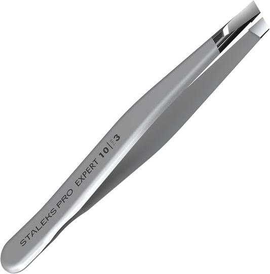 Staleks Pro Eyebrow Tweezers Expert 10 Type 3 – Wide Beveled Edges– Professional Stainless Steel Tweezer – Precision Hair Removal – Comfortable Grip – Manual Sharpening
