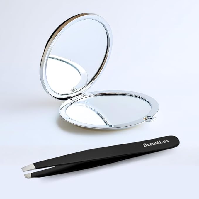 Slant Tip Eyebrow Tweezer for women & men – Stainless Steel Tweezers, Stocking Stuffer for women & men,Facial Hair Removal tweezers for Chin hair, Ingrown Hair tweezer, Black Travel tweezers with case