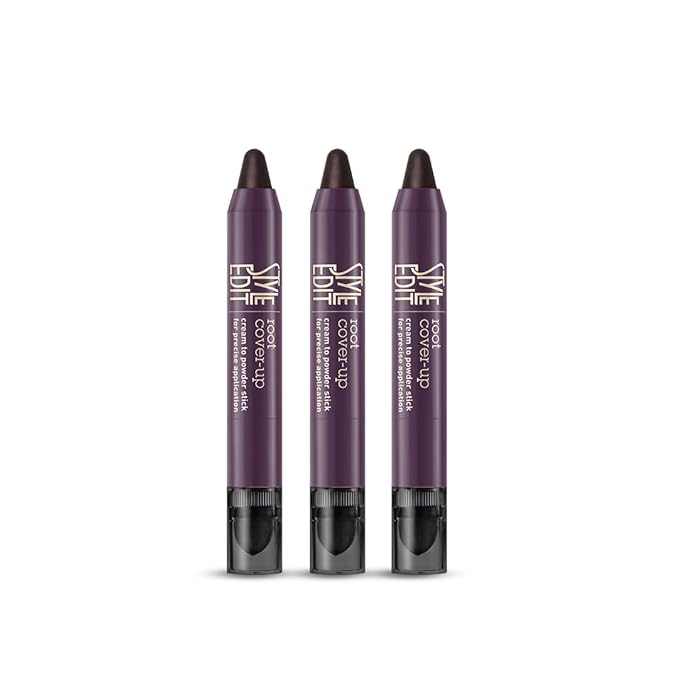 Style Edit Root Touch Up Stick - Dark Brown Root Concealer, Temporary Hair Color and Coverage Pen, Premium Shading Sponge, 0.11 oz, 3 Pack