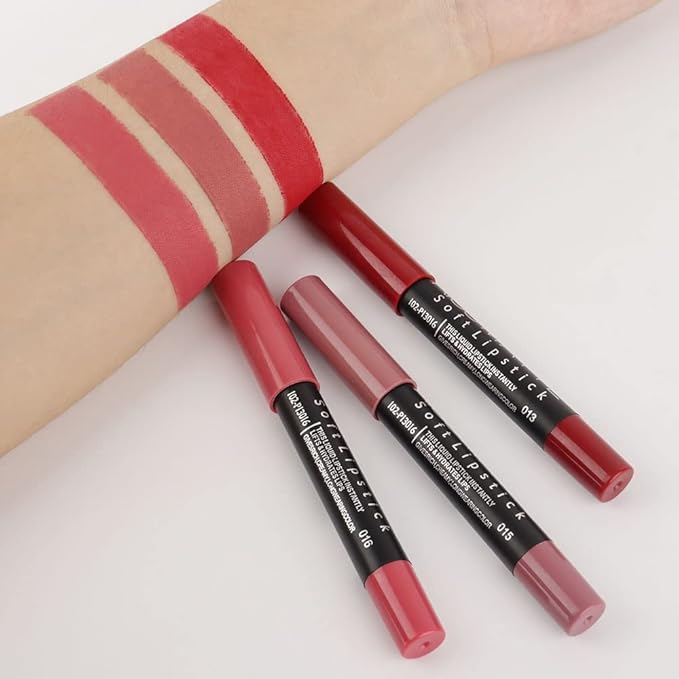 Generic Deep Dark Red Matte Lipstick and Lip Crayon Liner Pencil Pen Set for Women Lip Stain Long Lasting Waterproof labiales (3, 13&15&16)