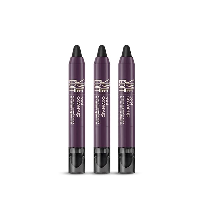 Style Edit Root Touch Up Stick - Black Root Concealer, Temporary Hair Color and Coverage Pen, Premium Shading Sponge, 0.11 oz, 3 Pack