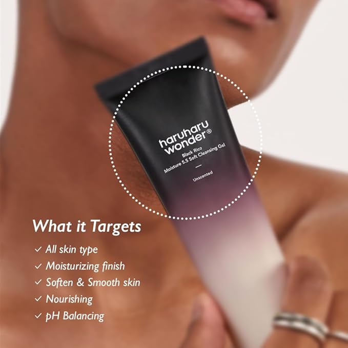 HARUHARU wonder Black Rice Moisture 5.5 Soft Cleansing Gel, Gentle Daily Cleanser, Low 5.5pH, Moisture Balance, Soap Free, For Sensitive Skin, Holiday Stocking Stuffer, Vegan, Cruelty-Free, 3.4 fl.oz