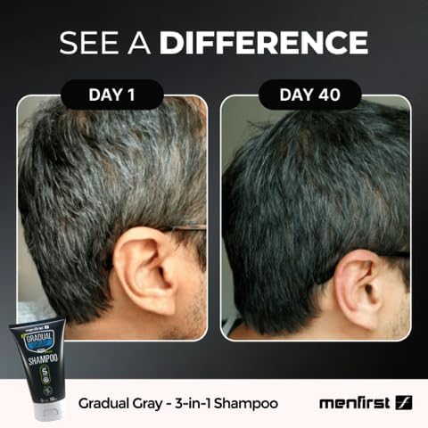 MENFIRST Gray Hair Darkening Shampoo - Gradual Hair Color for Gray Coverage, Hypoallergenic & Chemical-Free, Dark Shades