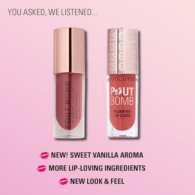 Revolution Beauty London, Pout Bomb Plumping Lip Gloss, High-Shine for Glossy, Fuller & Plump Lips with Hyaluronic Acid & Peptides, Vegan & Cruelty-Free, Warm Peach Orange, 0.15 fl oz