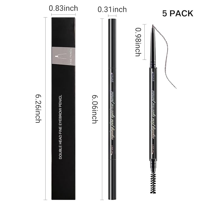 Ultra-Fine Eyebrow Pencils for Women, Waterproof Dual-Sided 5 Pack Taupe Eye Brows Pen, Draws Tiny Brow Hairs, Defines, Fills, Shapes, Contours, Combs -Milk Tea