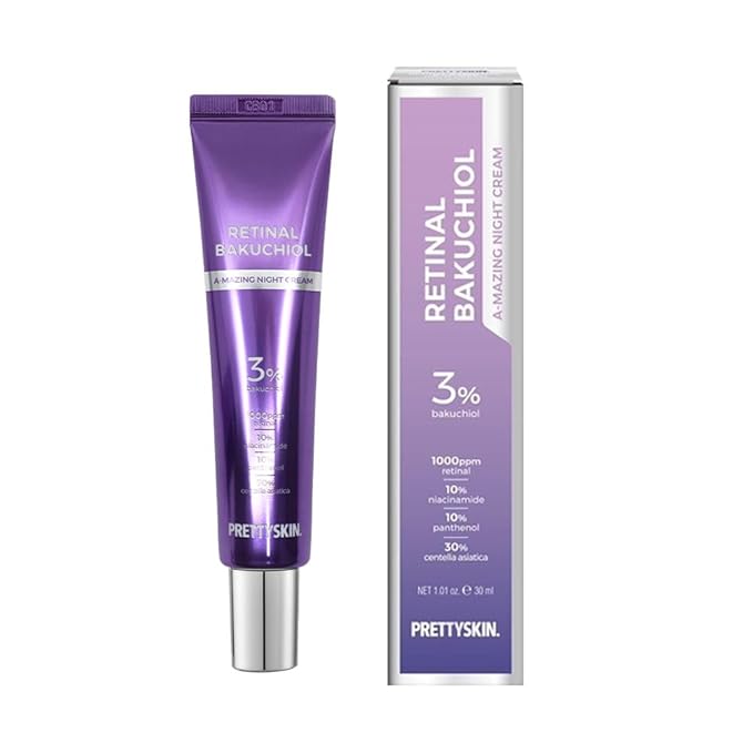 PRETTYSKIN Retinal Bakuchiol At-home Night Cream Moisturizer for Face | Reduce Wrinkles & Fine lines, Elasticity, Tone-up, Anti-aging, Centella Asiatica Extract 30%, Retinal 1,000 ppm (30g)