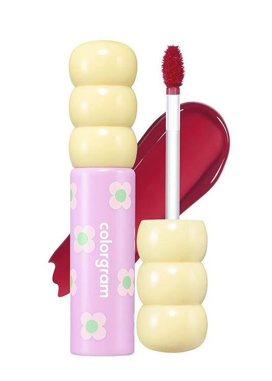 COLORGRAM Fruity Glass Tint 08 Lovely Raspberry | Korean Long Lasting & Waterproof Lip Stain | Glossy Dewy Lip Gloss, Highly Pigmented Raspberry Red Shade with Glowing effect 0.11 Oz.