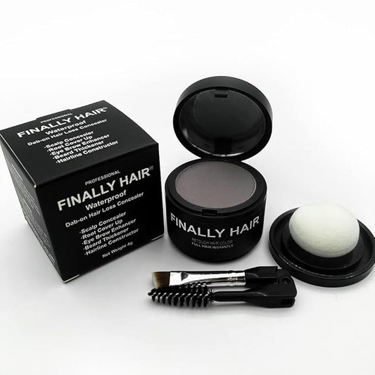Finally Hair Dark Chocolate Brown Dab-on Hair Fibers & Hair Loss Concealer, Hairline Creator, Eye Brow Enhancer, and Beard Filler. Dab-on Hair Fiber Shadow Powder (Dark Chocolate Brown - Brown/Black)