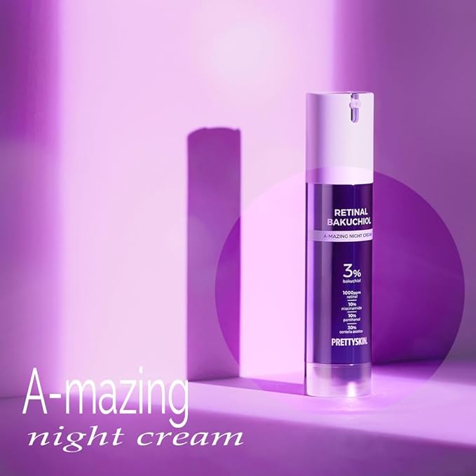 PRETTYSKIN Retinal Bakuchiol At-home Night Cream Moisturizer for Face | Helps to reduce Wrinkles & Fine lines, Elasticity, Tone-up, Anti-aging, Centella Asiatica Extract 30%, Retinal 1,000 ppm (50g)