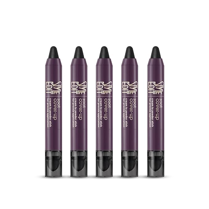 Style Edit Root Touch Up Stick - Black Root Concealer, Temporary Hair Color and Coverage Pen, Premium Shading Sponge, 0.11 oz, 5 Pack