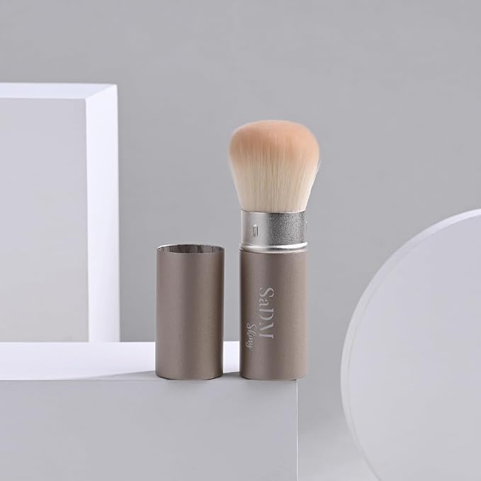 Retractable Kabuki Makeup Brush - Blender Brush for Powder, Cream, Liquid Foundation, Sunscreen, Blush Blending & Bronzer - Professional Make Up Brush - Full Face Makeup Brush - Vegan & Cruelty Free