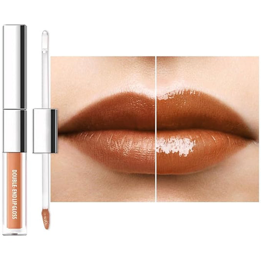 2-in-1 Matte Liquid Lipstick & Clear Lip Gloss, Long Lasting Waterproof Smudge Proof 24 Hour Lip Color Stain, Non Stick & Non Fading, Vegan Matte Makeup Lip Stain for Women, Cold Tan Brown #03