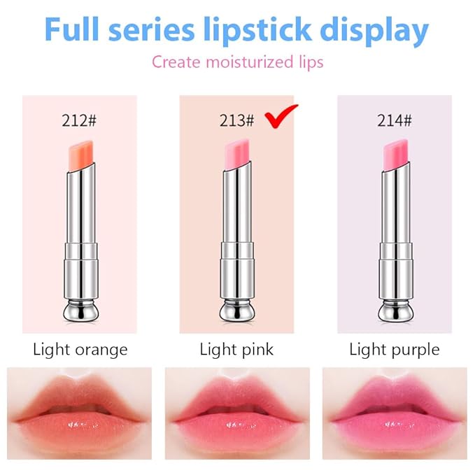 BINGBRUSH Color Changing Lipstick Lip Balm,Korean Magic Lipstick Color Change Changing Lip Tint Tinted Stain Gloss Balm Long Lasting Waterproof Moisturizer (213#)