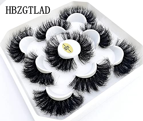 HBZGTLAD 5 Pairs 25mm 3D Mink False Eyelashes with Custom Natural Mink Lashes, Handmade, Reusable, Black