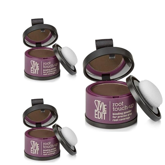Style Edit Root Touch Up Powder, to Cover Up Dark Roots and Grays Between Salon Visits, Water Resistant, Non-Sticky, Compact And Mess-Free, Dark Brown Hair Color (Pack of 3)