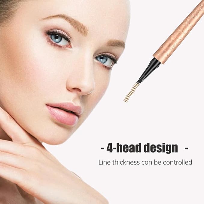 Microblading Eyebrow Pen, 2025 New Premium Waterproof Eyebrow Pencil, Eye Brow Pen with 4 Tip, Long-Lasting Natural Magic Eyebrow Makeup Fine Stroke Contouring Pencil Stay on All Day (Black)