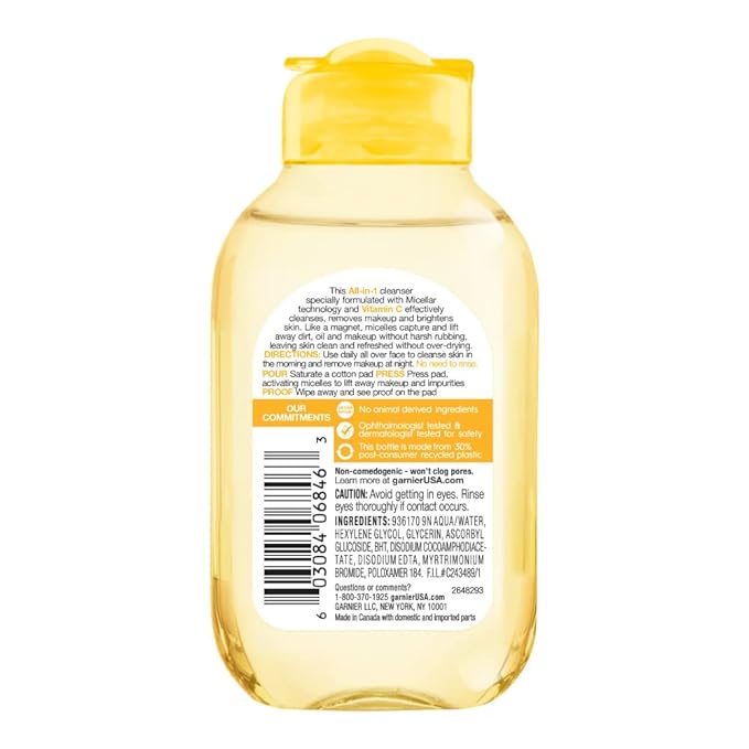 Garnier, SkinActive Micellar Vitamin-C Cleansing Water, 3.4 Fl Oz